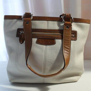 COACH “Penelope” Pebbled Leather Lunch Tote Bag, Off-White & Tan